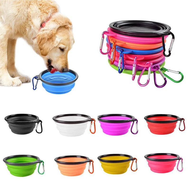 2-in-1 Travel Pet Feeder Bowl - Folding Silicone for Food & Water