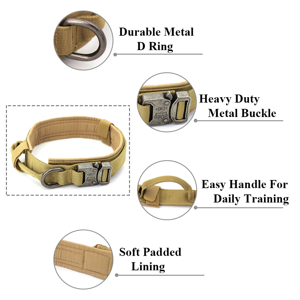 Tactical Dog Collar - Heavy-Duty Nylon with Handle for Training & Walking