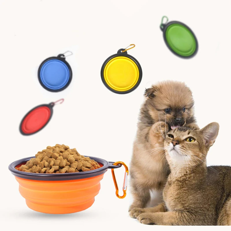 2-in-1 Travel Pet Feeder Bowl - Folding Silicone for Food & Water