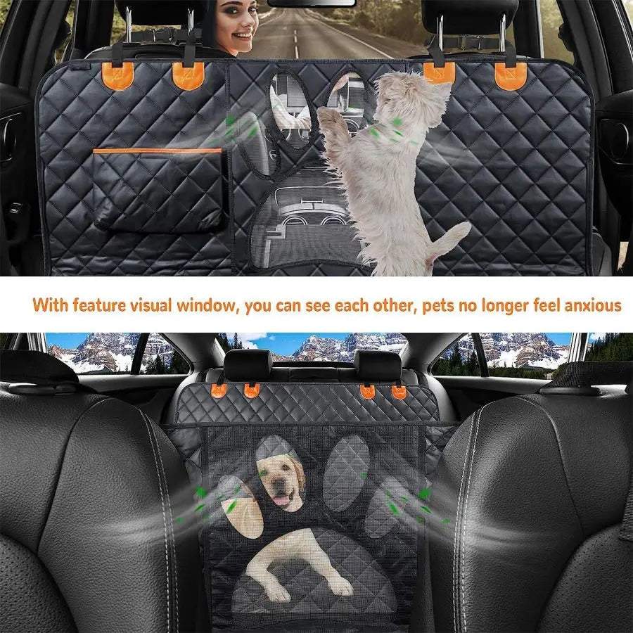 Waterproof Dog Car Seat Cover - Hammock with Mesh Window & Side Zippers