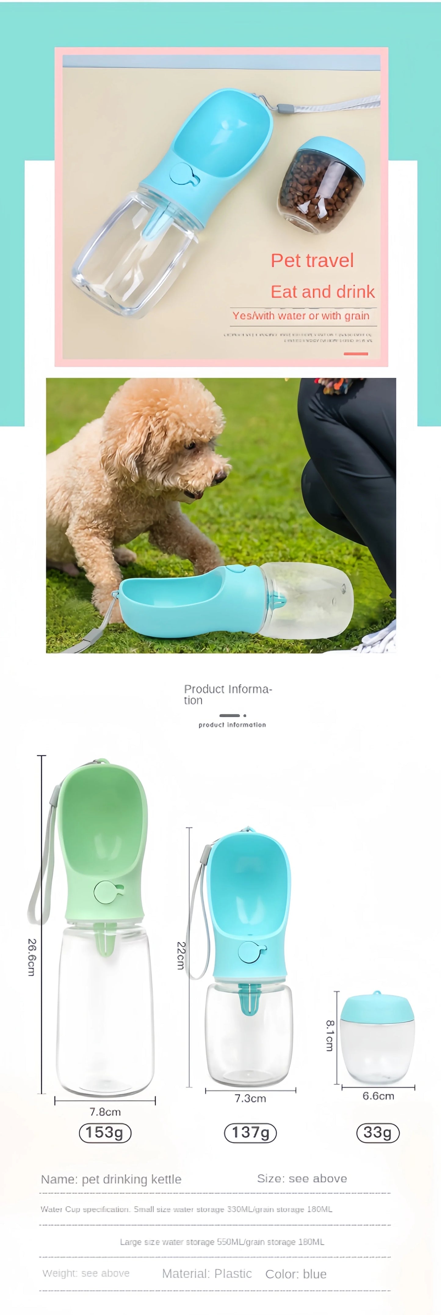 Portable Pet Water Bottle - Travel Dispenser for Dogs & Cats