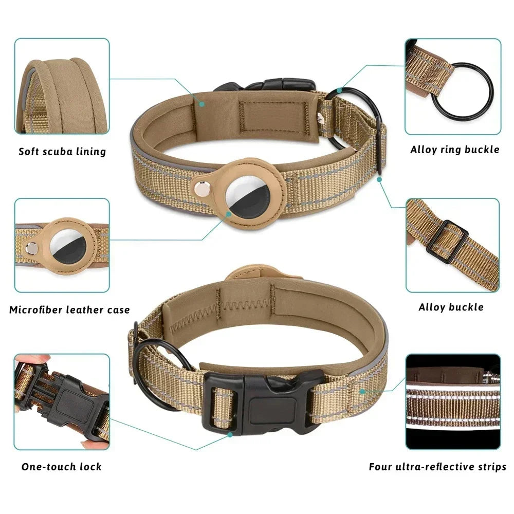 Anti-Lost Waterproof Dog Collar - Reflective AirTag Case for Large Dogs