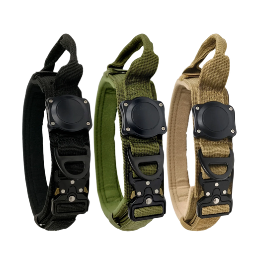 Military-Grade Dog Collar with AirTag Holder & Metal Buckle