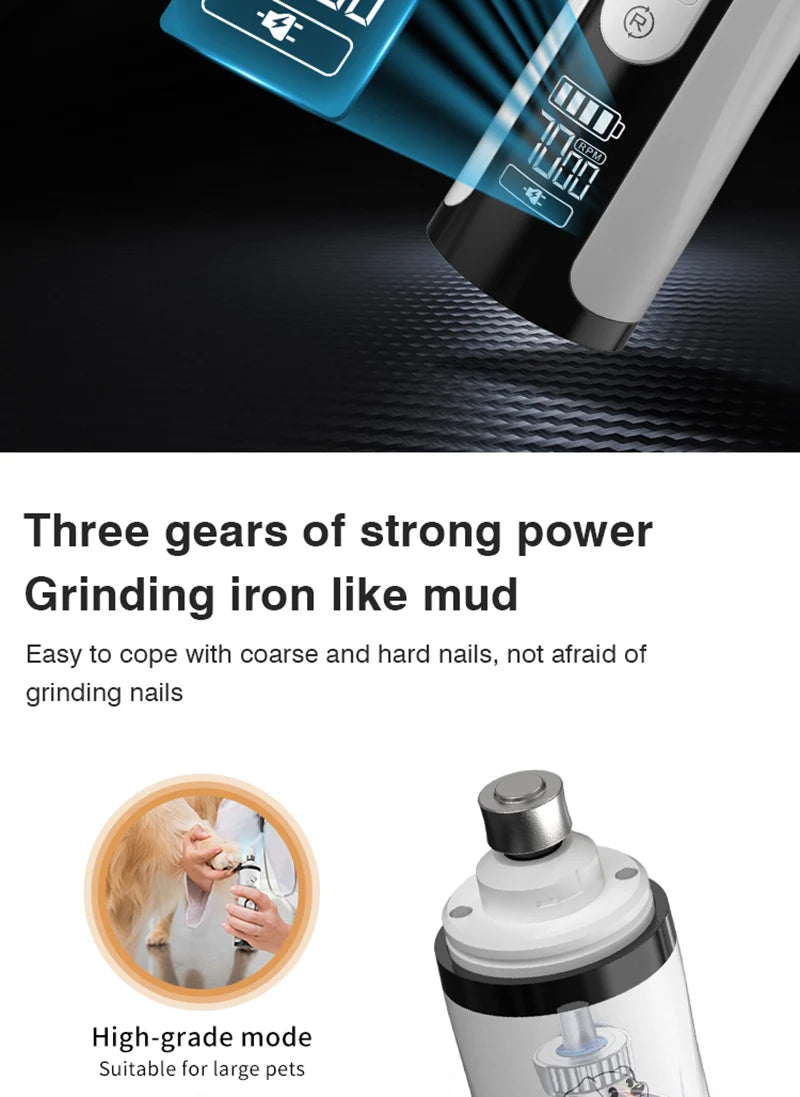 Pet Nail Grinder with LED Light - USB Rechargeable Grooming Tool