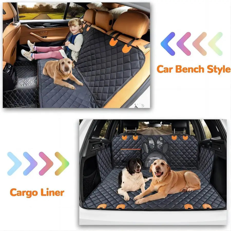 Waterproof Dog Car Seat Cover - Hammock with Mesh Window & Side Zippers