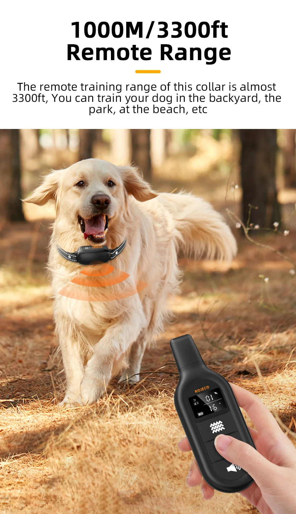 ROJECO Electric Dog Training Collar - Waterproof & Remote-Controlled