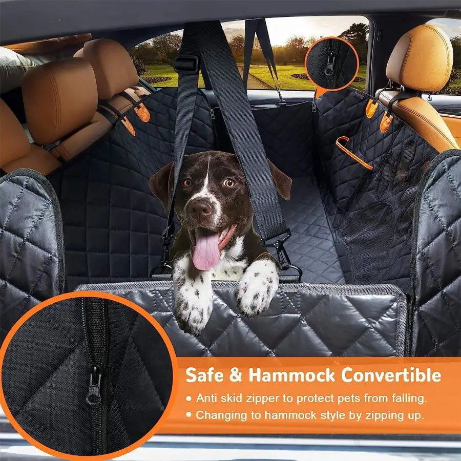 Waterproof Dog Car Seat Cover - Hammock with Mesh Window & Side Zippers