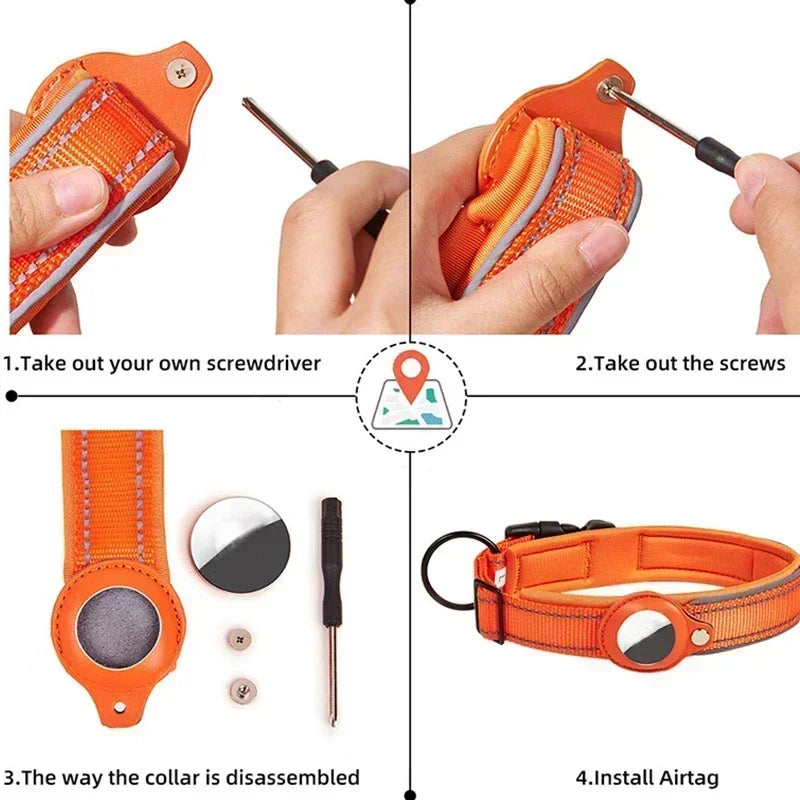 Anti-Lost Waterproof Dog Collar - Reflective AirTag Case for Large Dogs