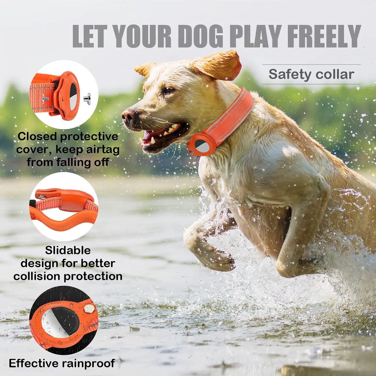 Anti-Lost Waterproof Dog Collar - Reflective AirTag Case for Large Dogs